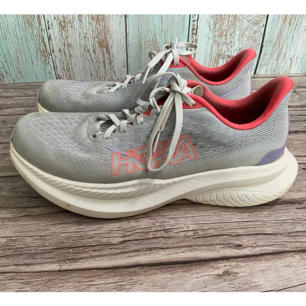 Hoka Mach 6 Women's Running Shoes Size 9D Wide Peach Grey Sneakers